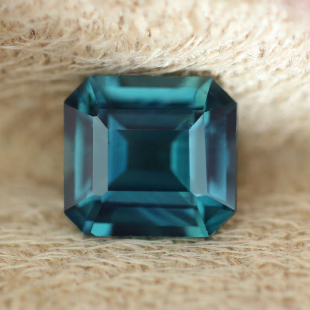 1.50 Ct Asscher Cut Teal Sapphire, 6.5mm x 6.1mm x 3.8mm By Valley Rose