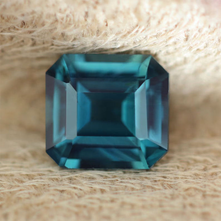 1.50 Ct Ct Emerald Cut Blue Teal Sapphire, 6.5mm x 6.1mm x 3.8mm By Valley Rose