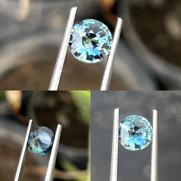 1.50 Ct Round Cut Bi-Color Teal Green Sapphire, 6.8mm x 6.8mm x 4.2mm By Valley Rose