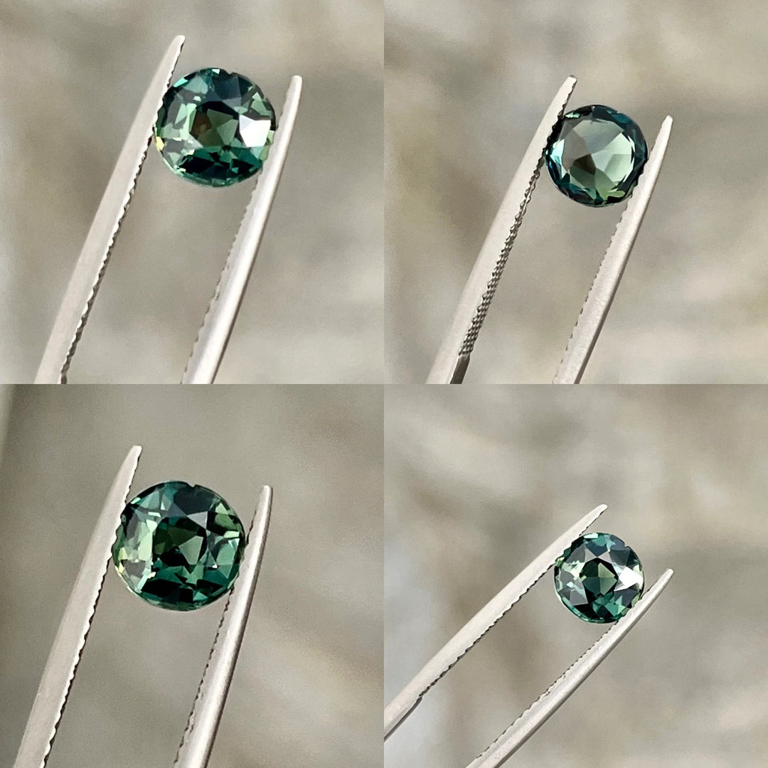 1.52 Ct Round Cut Bi-Color Teal Green Sapphire, 6.8mm x 6.5mm x 4.3mm By Valley Rose