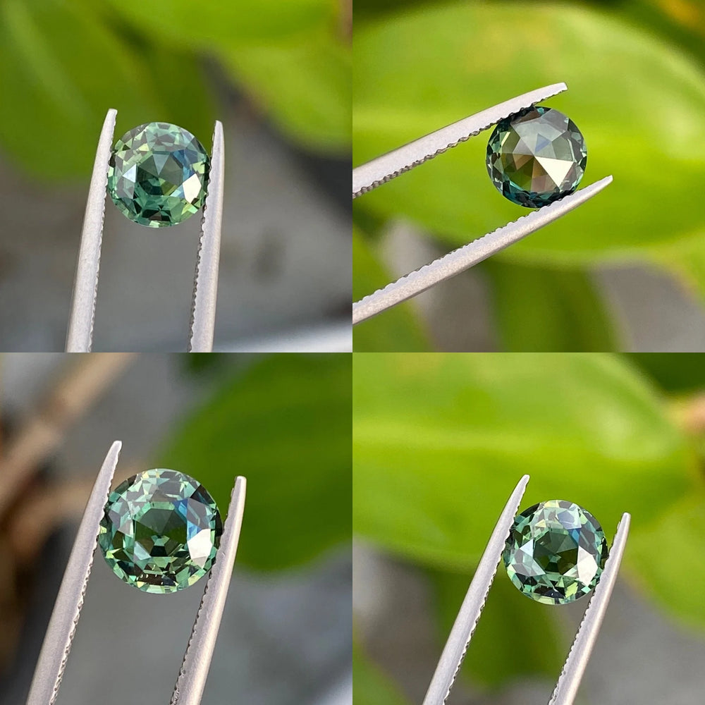 1.52 Ct Round Cut Bi-Color Teal Green Sapphire, 6.8mm x 6.8mm x 4.2mm By Valley Rose
