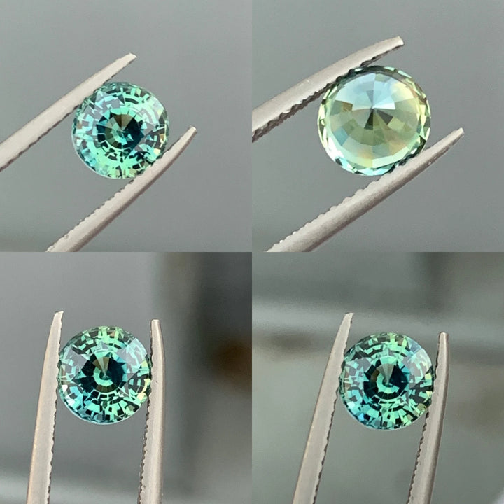 1.55 Ct Round Cut Bi-Color Teal Green Sapphire, 6.4mm x 6.4mm x 4.6mm By Valley Rose