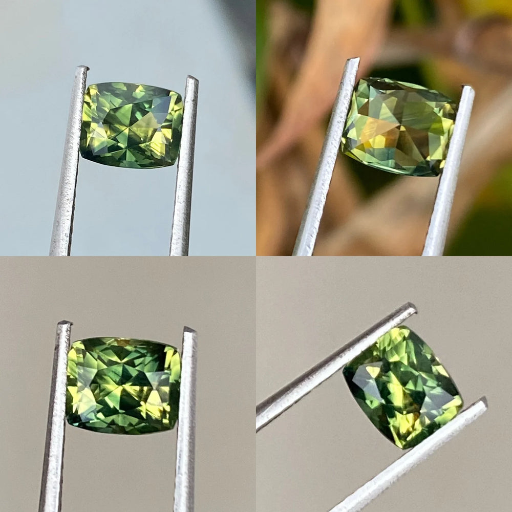 1.58 Ct Cushion Cut Bi-Color Green Yellow Sapphire, 6.9mm x 5.6mm x 4.5mm By Valley Rose