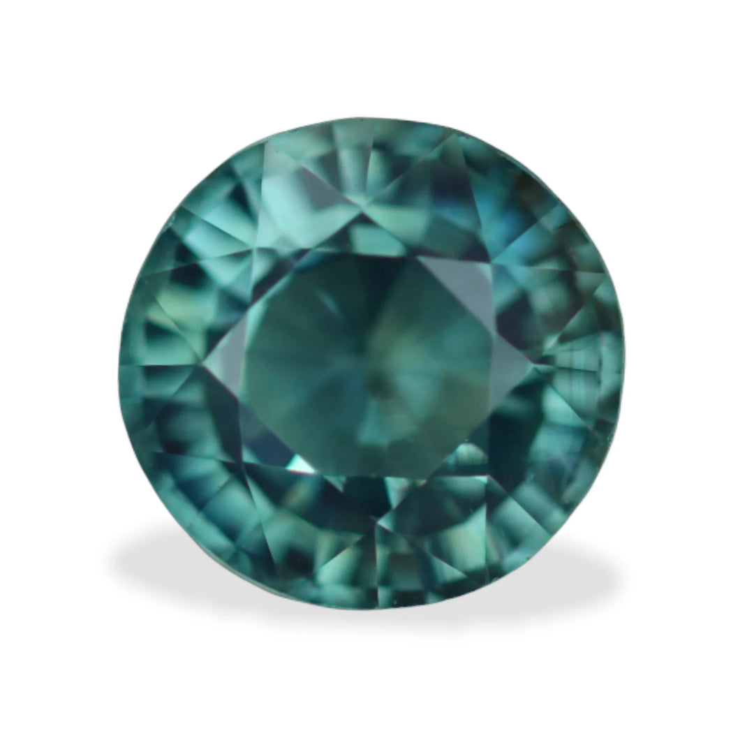 1.58 Ct Round Cut Bi-Color Teal Green Sapphire, 6.7mm x 6.6mm x 4.4mm By Valley Rose