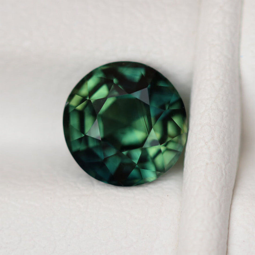 1.60 Ct Round Cut Green Sapphire, 6.6mm x 6.5mm x 4.6mm By Valley Rose