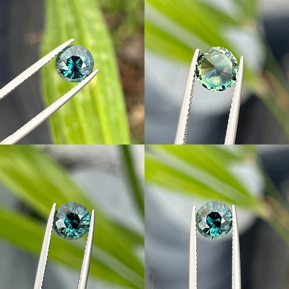 1.61 Ct Round Cut Bi-Color Teal Green Sapphire, 7.1mm x 7.1mm x 4.06mm By Valley Rose