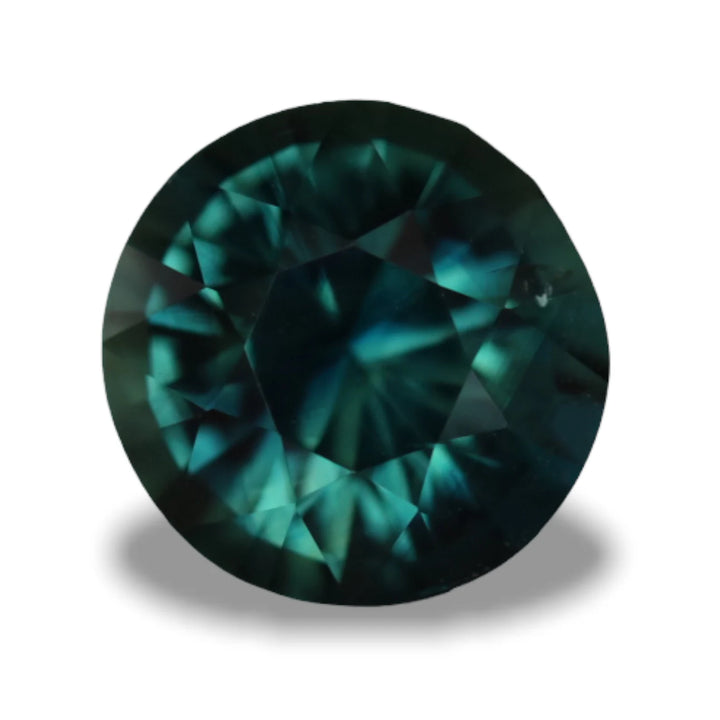 1.61 Ct Round Cut Bi-Color Teal Green Sapphire, 7.1mm x 7.1mm x 4.06mm By Valley Rose