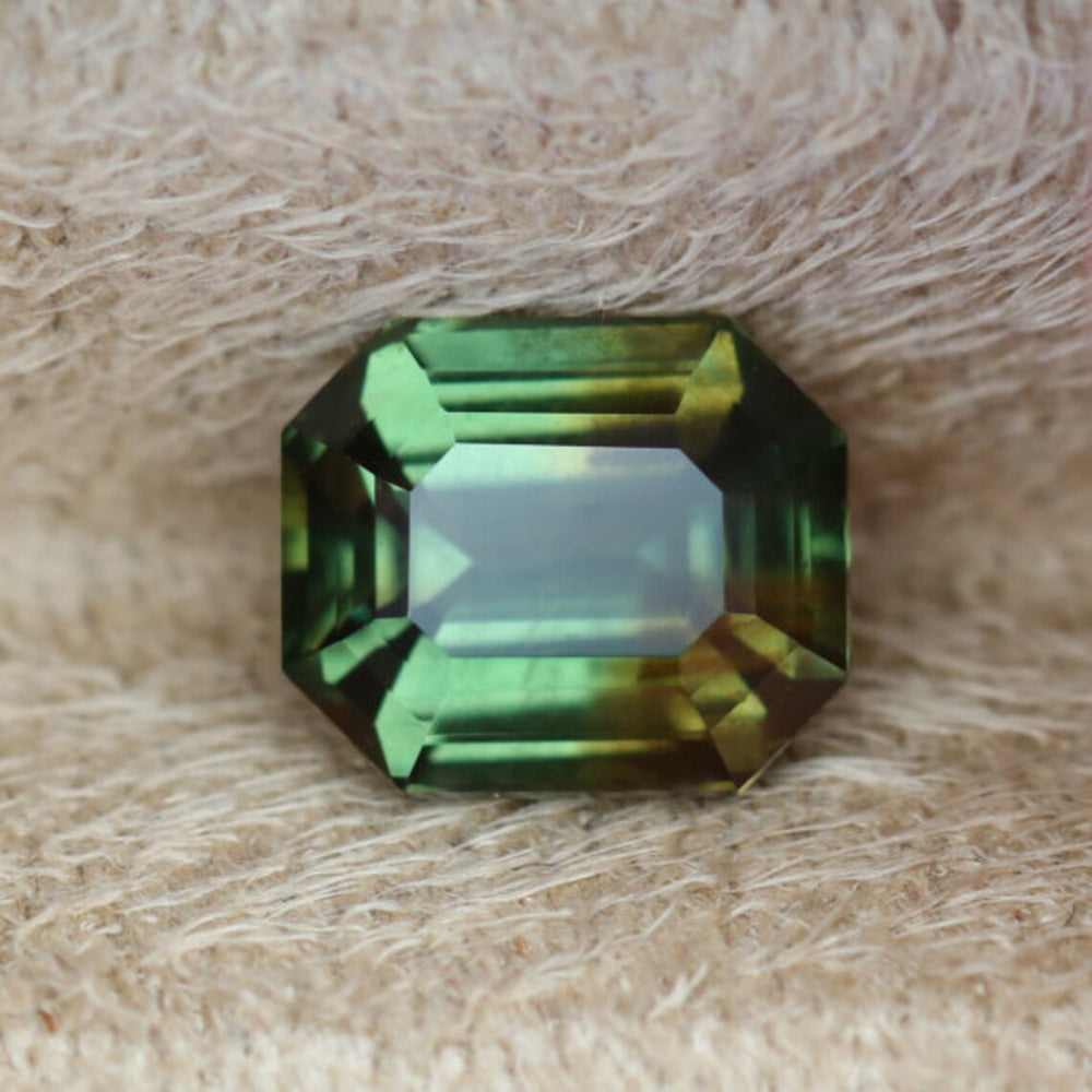 1.73 Ct Emerald Cut Bi-Color Green Sapphire, 7.05mm x 6.0mm x 4.1mm By Valley Rose