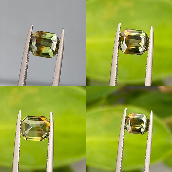 1.73 Ct Emerald Cut Bi-Color Green Sapphire, 7.05mm x 6.0mm x 4.1mm By Valley Rose