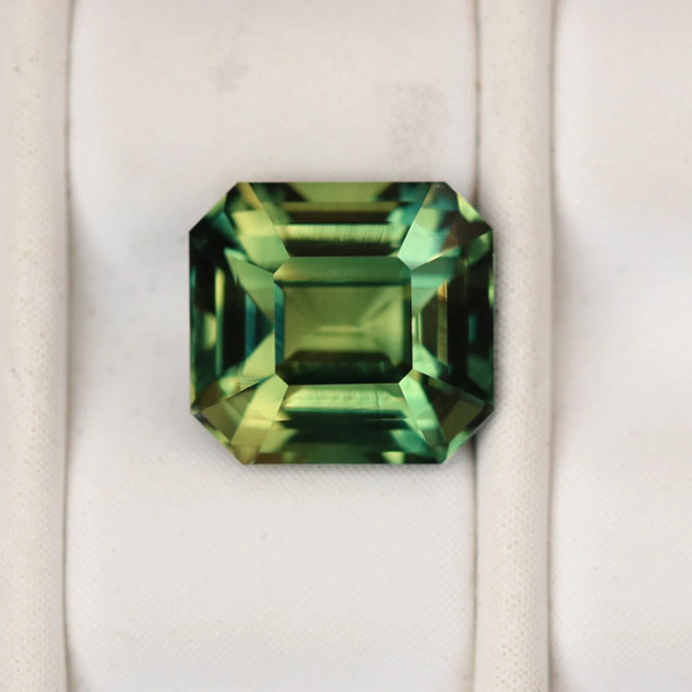 2.02 Ct Asscher Cut Bi-Color Green Yellow Sapphire, 6.9mm x 6.4mm x 4.8mm By Valley Rose
