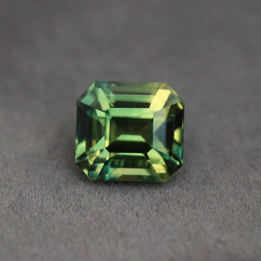 2.02 Ct Asscher Cut Bi-Color Green Yellow Sapphire, 6.9mm x 6.4mm x 4.8mm By Valley Rose