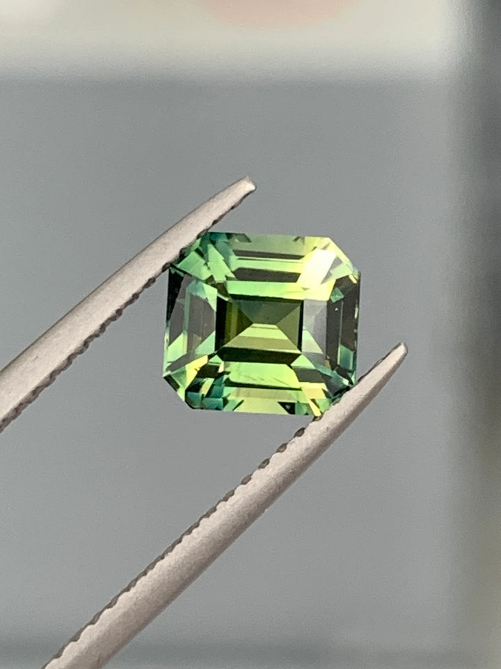 2.02 Ct Asscher Cut Bi-Color Green Yellow Sapphire, 6.9mm x 6.4mm x 4.8mm By Valley Rose