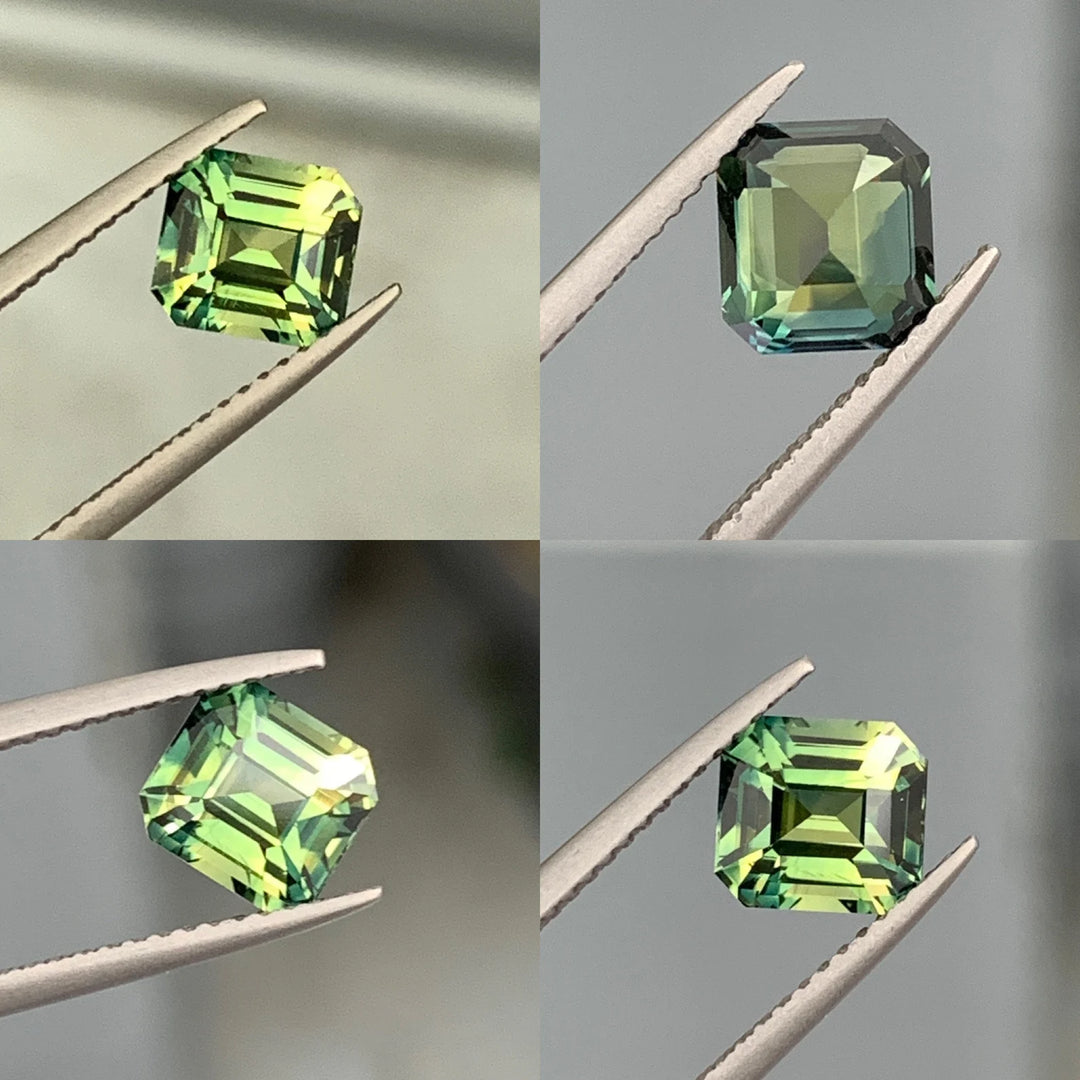2.02 Ct Asscher Cut Bi-Color Green Yellow Sapphire, 6.9mm x 6.4mm x 4.8mm By Valley Rose