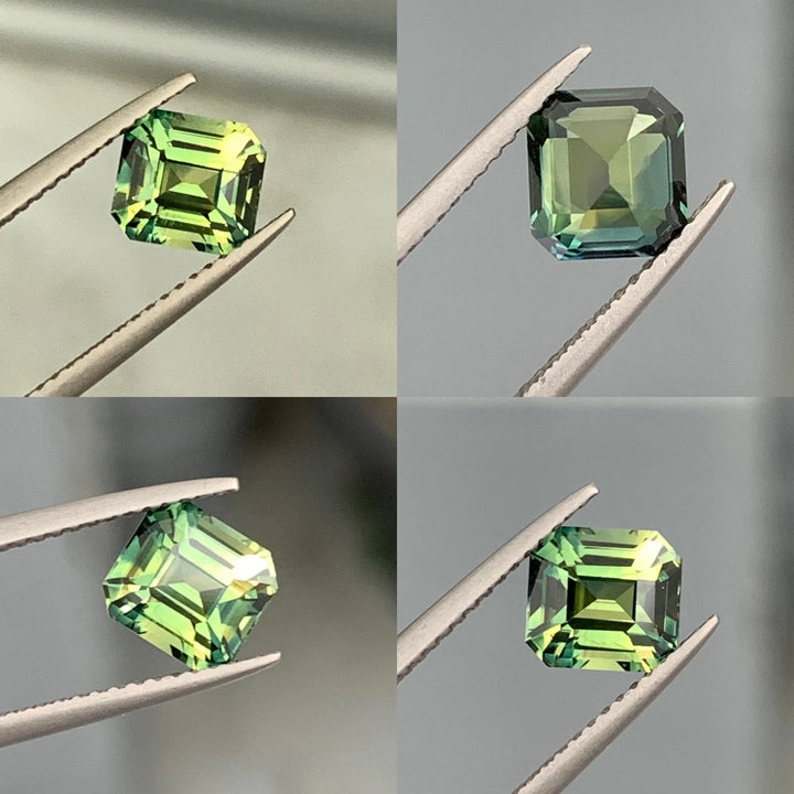 2.02 Ct Asscher Cut Bi-Color Green Yellow Sapphire, 6.9mm x 6.4mm x 4.8mm By Valley Rose