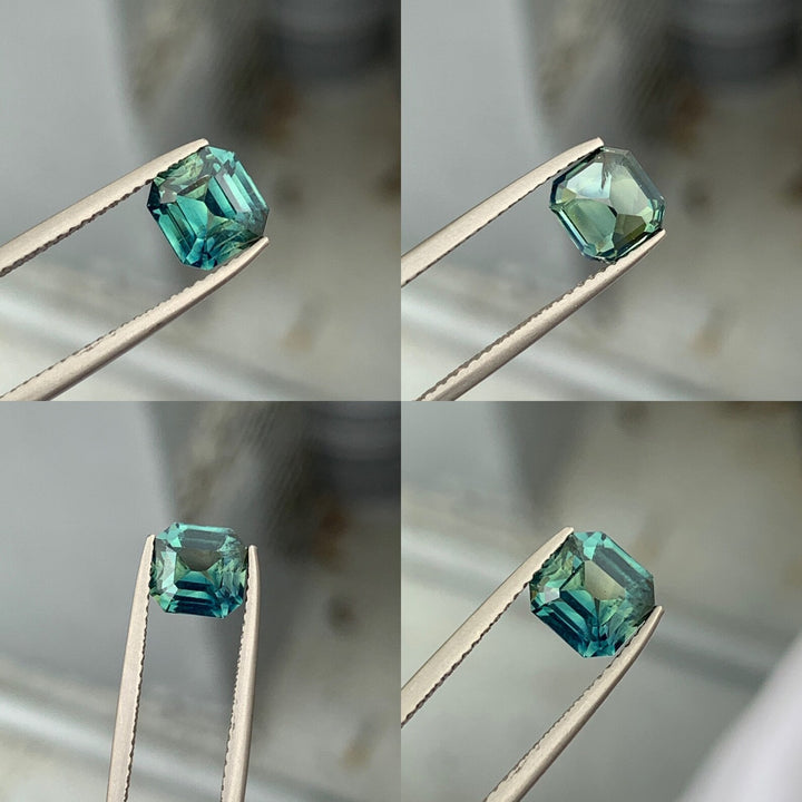 2.04 Ct Asscher Cut Bi-Color Teal Green Sapphire, 6.6mm x 6.4mm x 4.6mm By Valley Rose