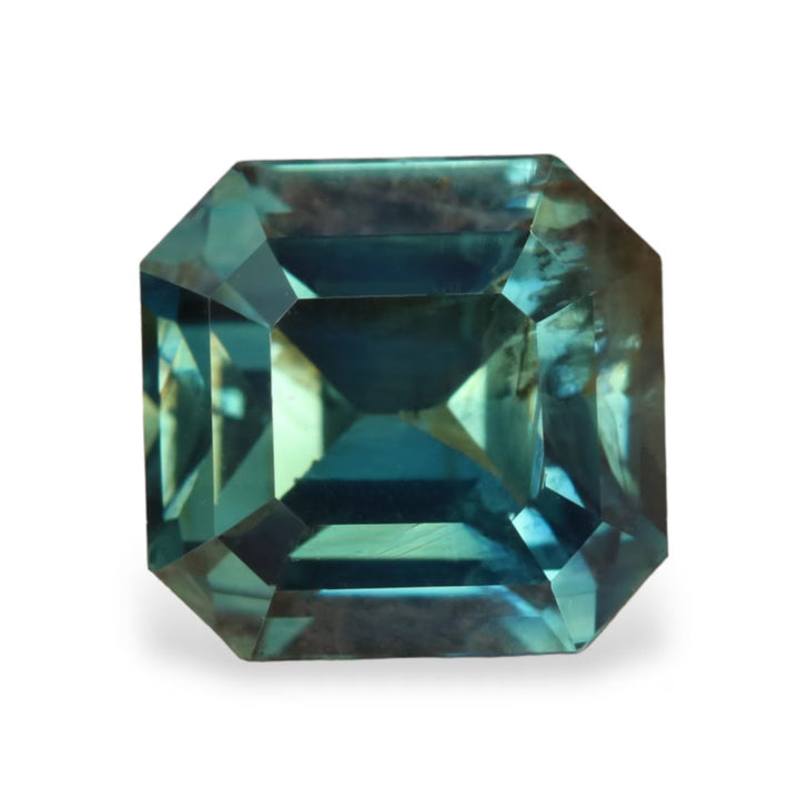 2.04 Ct Asscher Cut Bi-Color Teal Green Sapphire, 6.6mm x 6.4mm x 4.6mm By Valley Rose