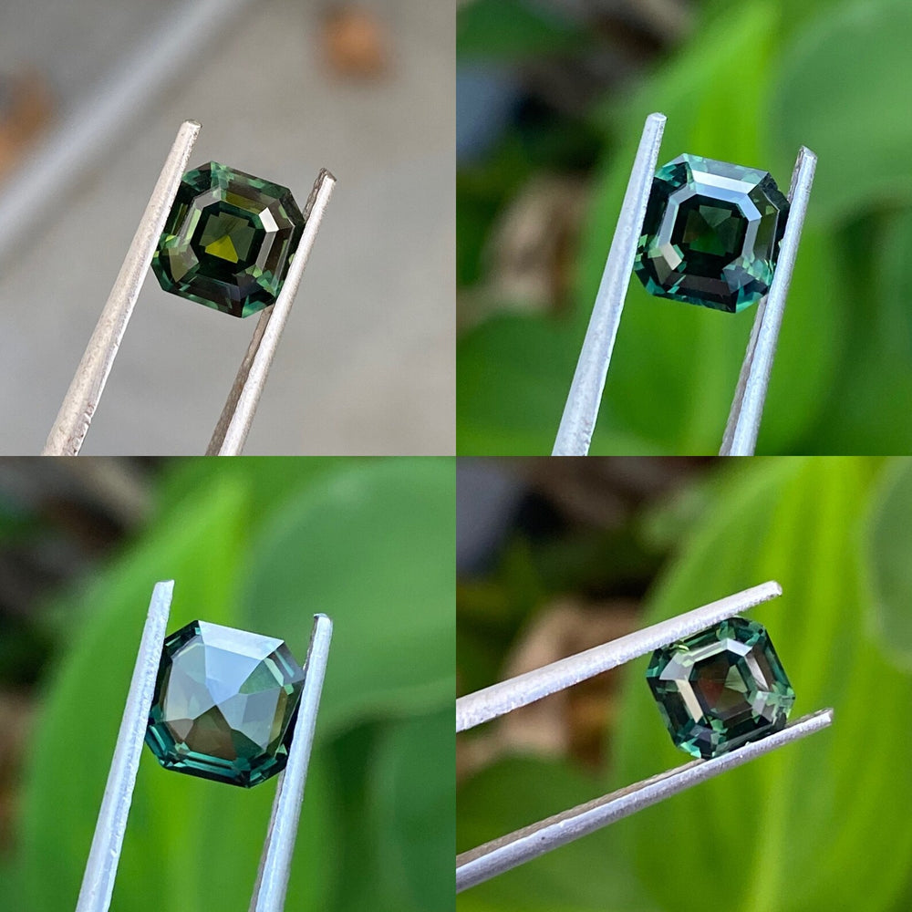 2.05 Ct Asscher Cut Bi-Color Green Teal Sapphire, 6.8mm x 6.8mm x 4.6mm By Valley Rose