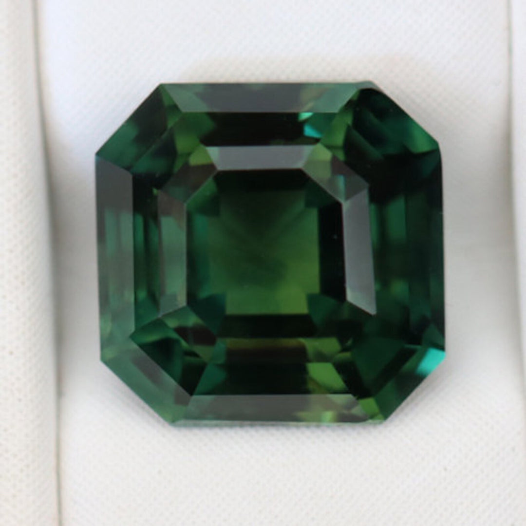 2.05 Ct Asscher Cut Bi-Color Green Teal Sapphire, 6.8mm x 6.8mm x 4.6mm By Valley Rose