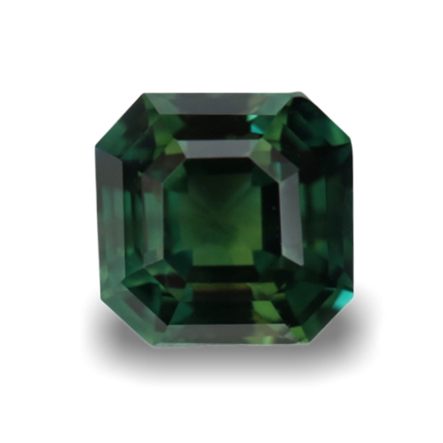 2.05 Ct Asscher Cut Bi-Color Green Teal Sapphire, 6.8mm x 6.8mm x 4.6mm By Valley Rose