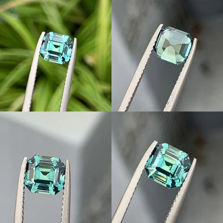 2.06 Ct Asscher Cut Bi-Color Teal Green Sapphire, 6.5mm x 6.15mm x 5.05mm By Valley Rose