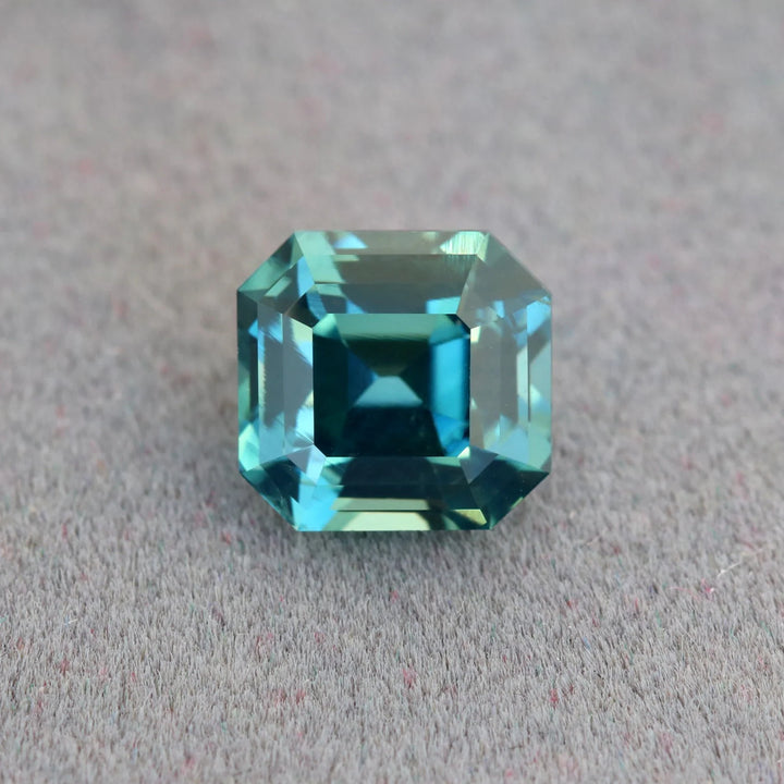 2.06 Ct Asscher Cut Bi-Color Teal Green Sapphire, 6.5mm x 6.15mm x 5.05mm By Valley Rose