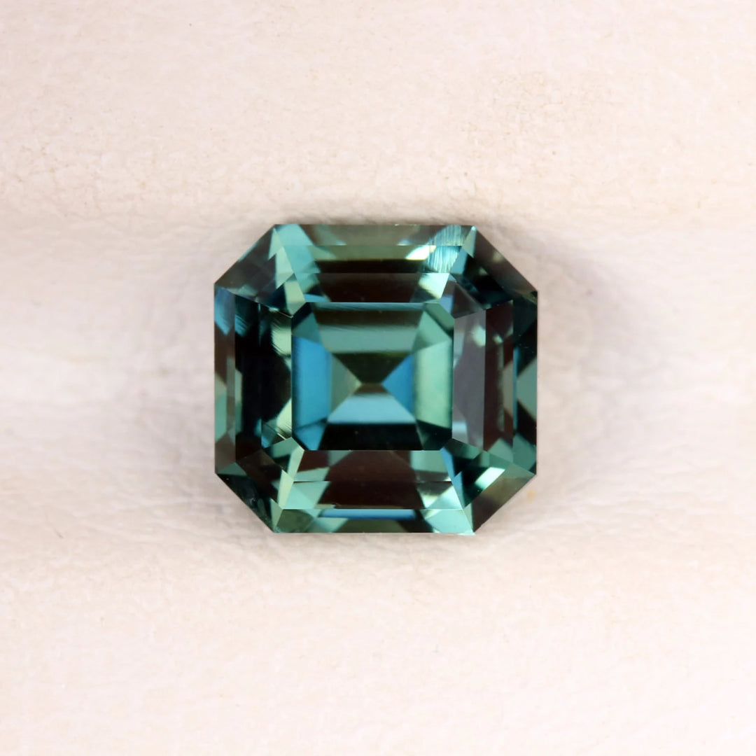 2.06 Ct Asscher Cut Bi-Color Teal Green Sapphire, 6.5mm x 6.15mm x 5.05mm By Valley Rose