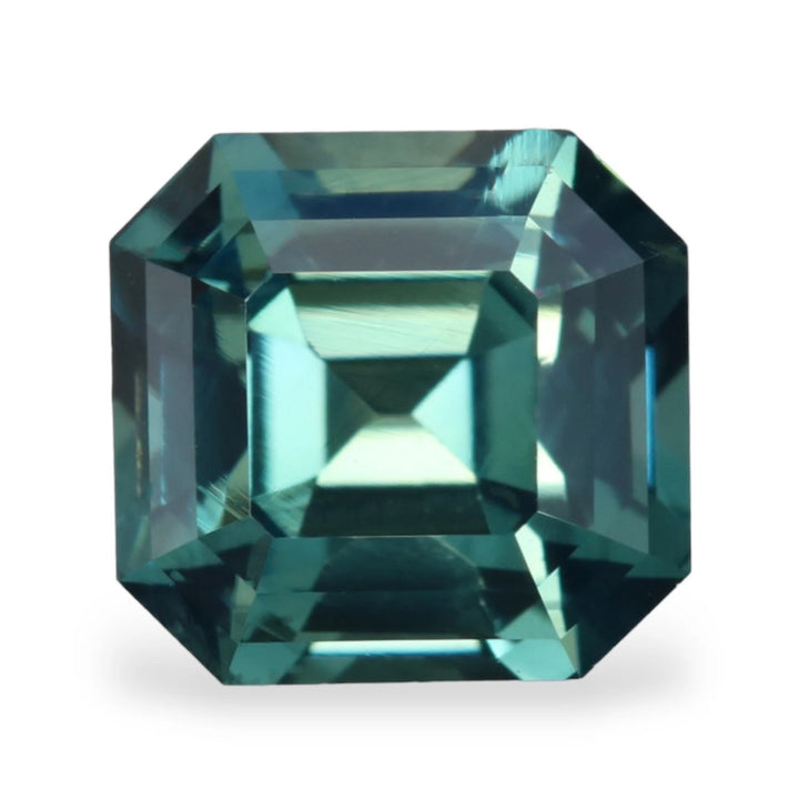 2.06 Ct Asscher Cut Bi-Color Teal Green Sapphire, 6.5mm x 6.15mm x 5.05mm By Valley Rose