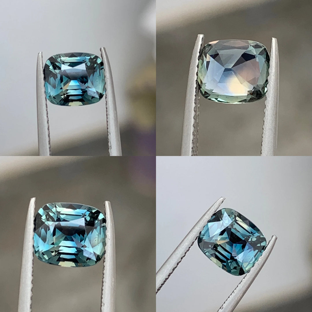 2.18 Ct Cushion Cut Bi-Color Teal Green Sapphire, 8.0mm x 6.9mm x 4.6mm By Valley Rose