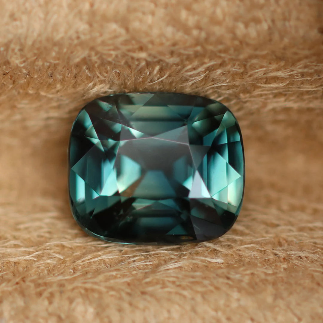 2.18 Ct Cushion Cut Bi-Color Teal Green Sapphire, 8.0mm x 6.9mm x 4.6mm By Valley Rose