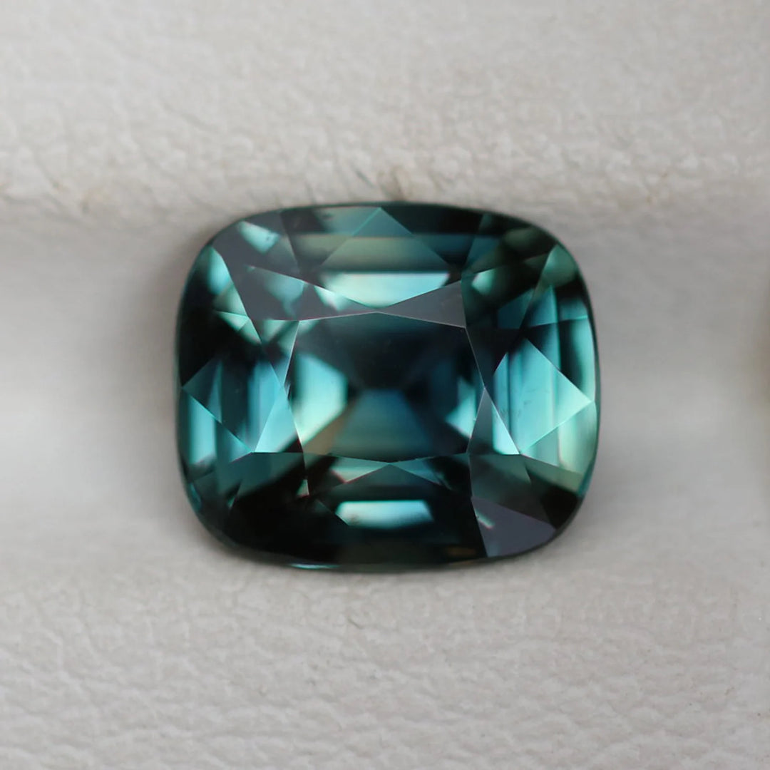 2.18 Ct Cushion Cut Bi-Color Teal Green Sapphire, 8.0mm x 6.9mm x 4.6mm By Valley Rose