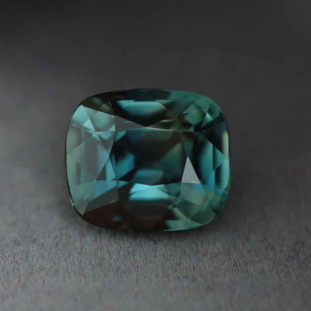 2.18 Ct Cushion Cut Bi-Color Teal Green Sapphire, 8.0mm x 6.9mm x 4.6mm By Valley Rose