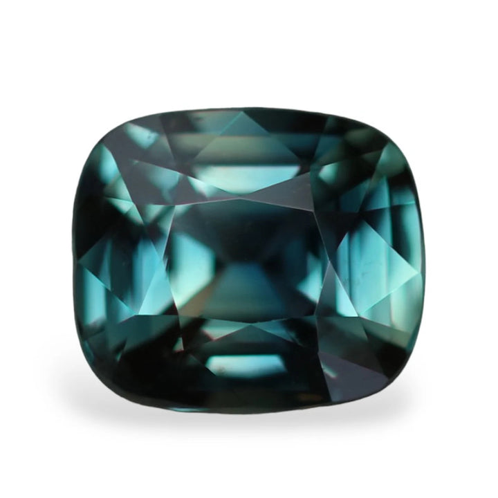 2.18 Ct Cushion Cut Bi-Color Teal Green Sapphire, 8.0mm x 6.9mm x 4.6mm By Valley Rose