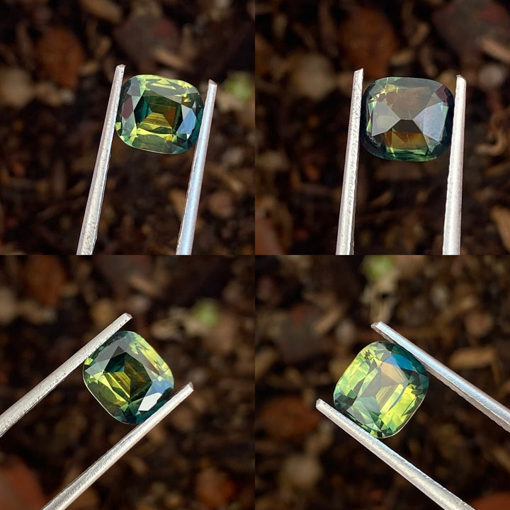 2.20 Ct Cushion Cut Bi-Color Teal Green Sapphire, 8.1mm x 7.1mm x 4.2mm By Valley Rose