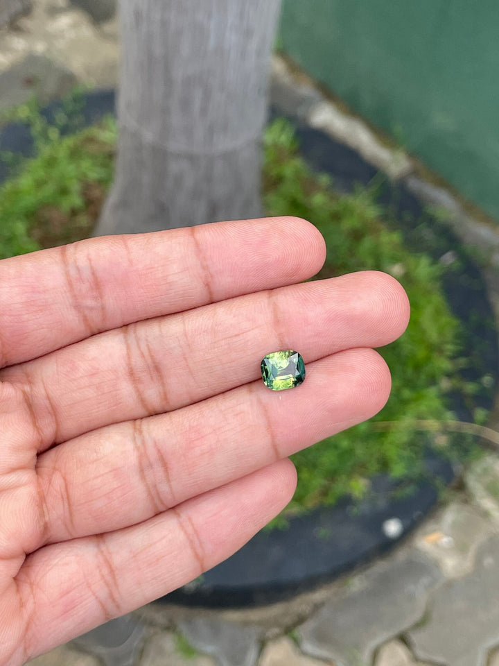 2.20 Ct Cushion Cut Bi-Color Teal Green Sapphire, 8.1mm x 7.1mm x 4.2mm By Valley Rose