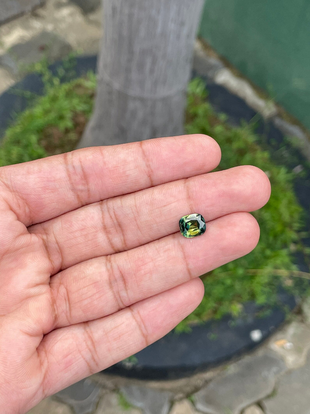 2.20 Ct Cushion Cut Bi-Color Teal Green Sapphire, 8.1mm x 7.1mm x 4.2mm By Valley Rose