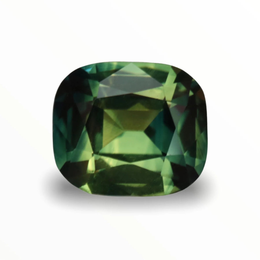 2.20 Ct Cushion Cut Bi-Color Teal Green Sapphire, 8.1mm x 7.1mm x 4.2mm By Valley Rose