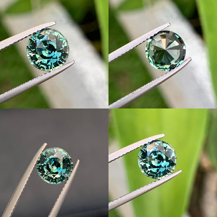 2.23 Ct Round Cut Bi-Color Teal Green Sapphire, 7.7mm x 7.7mm x 4.8mm By Valley Rose
