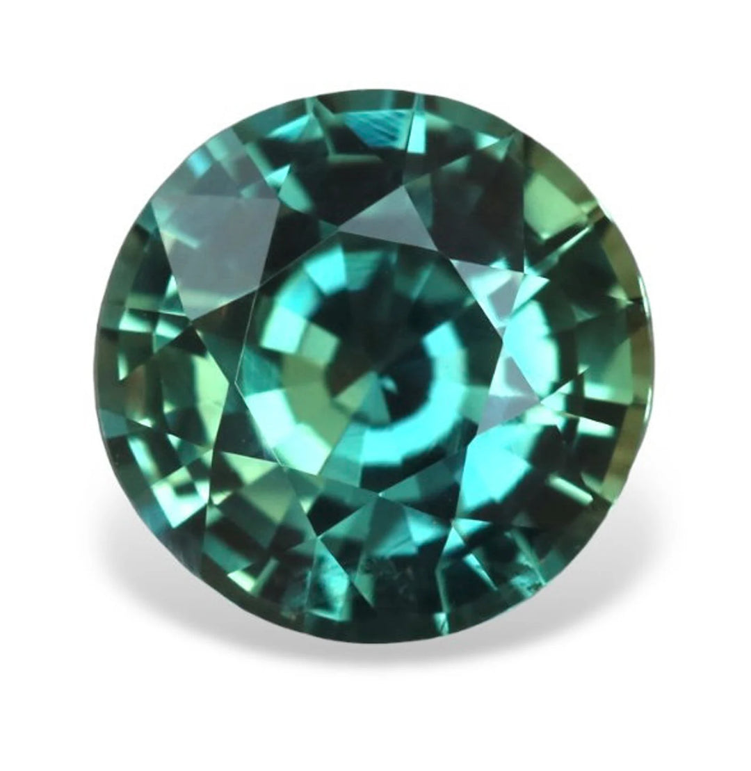 2.23 Ct Round Cut Bi-Color Teal Green Sapphire, 7.7mm x 7.7mm x 4.8mm By Valley Rose