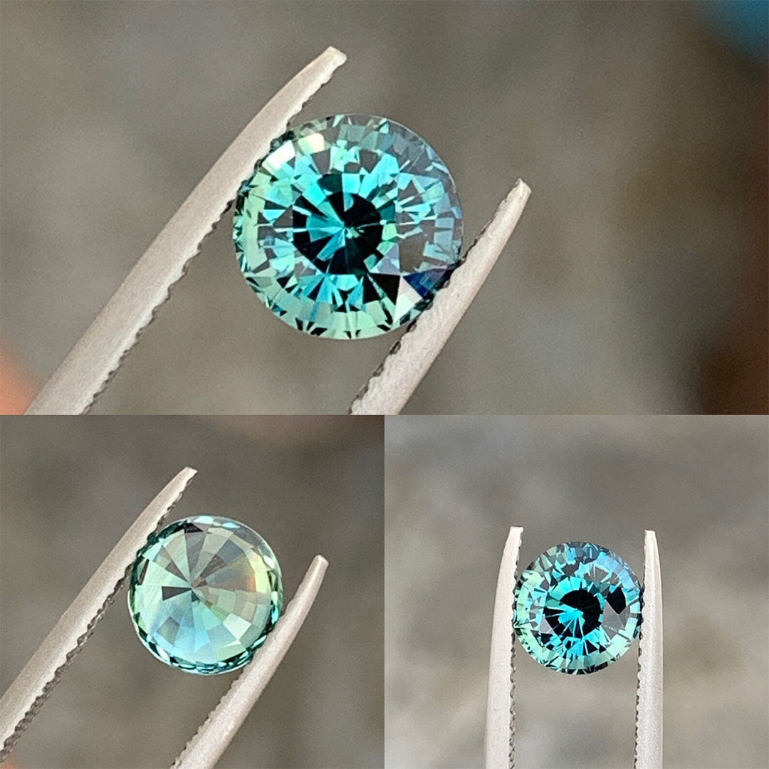 2.24 Ct Round Cut Teal Sapphire, 7.1mm x 7.0mm x 5.6mm By Valley Rose