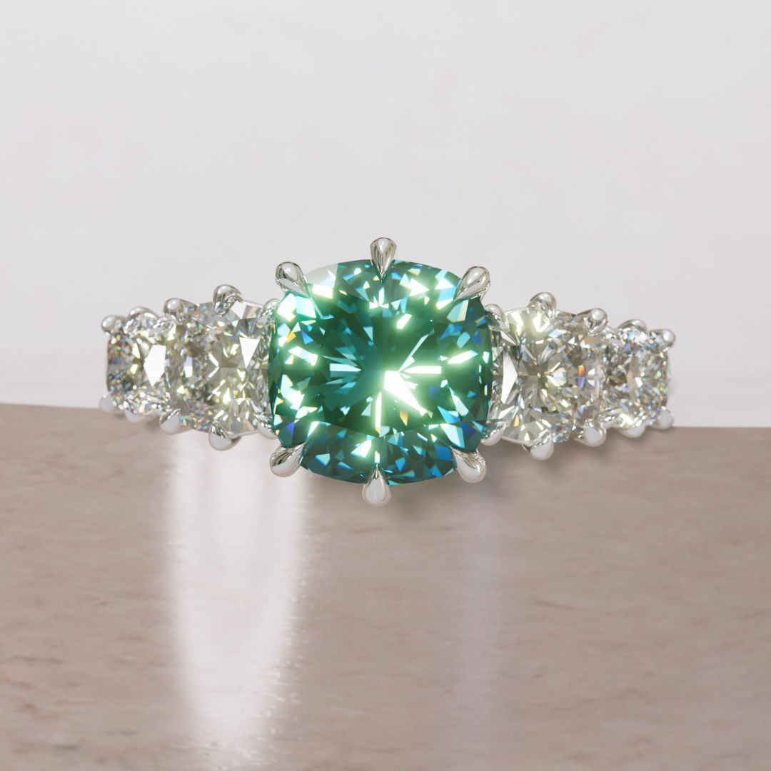 Acoma Cushion Cut Teal Sapphire Vintage Unique Five Stone Engagement Ring By Valley Rose