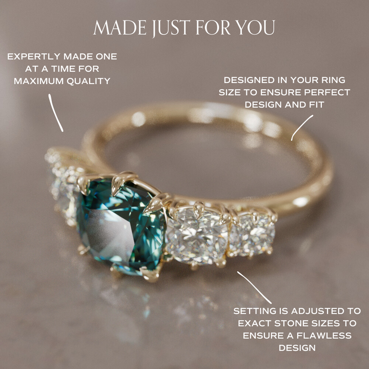 Acoma Cushion Cut Teal Sapphire Vintage Unique Five Stone Engagement Ring By Valley Rose