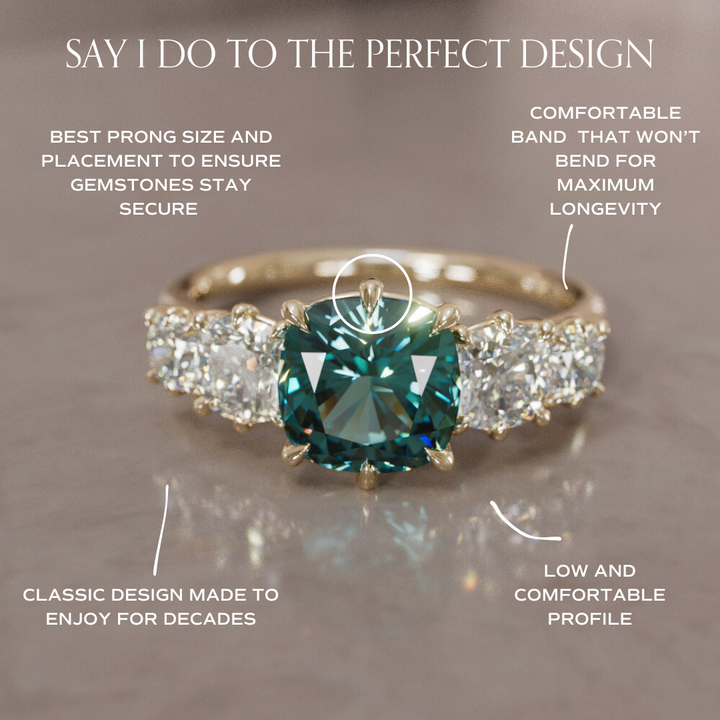 Acoma Cushion Cut Teal Sapphire Vintage Unique Five Stone Engagement Ring By Valley Rose