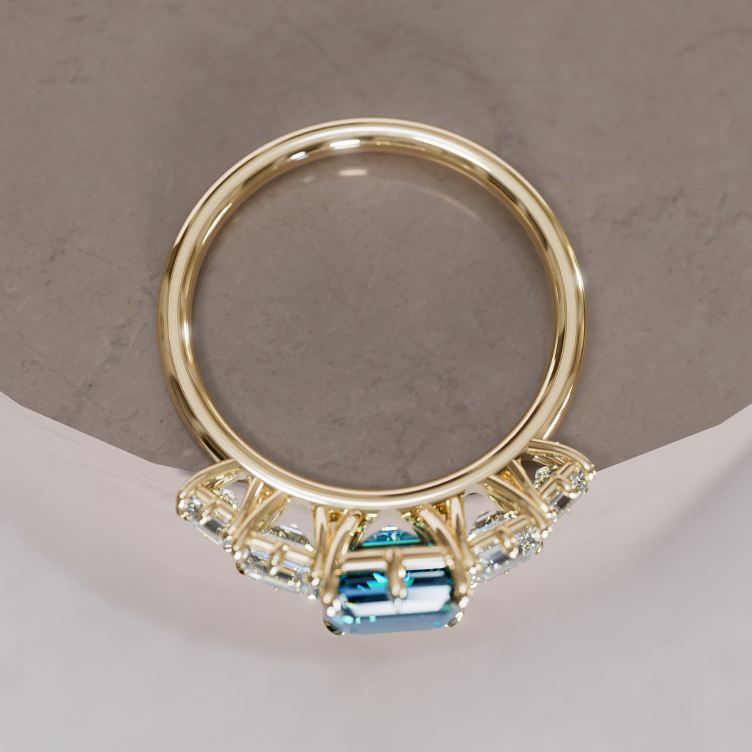 Adhara Asscher Cut Blue Sapphire Modern Unique Three Stone Engagement Ring By Valley Rose
