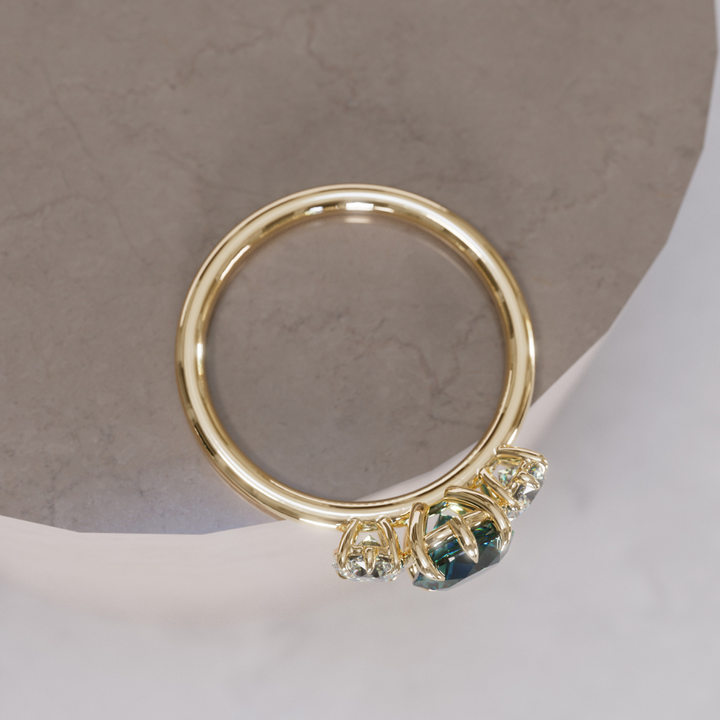 Adie Cushion Cut Teal Sapphire Unique Vintage Three Stone Engagement Ring By Valley Rose