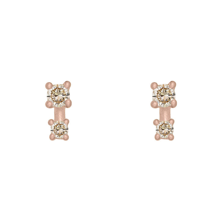Double Champagne Diamond Earring Studs in 14k Gold Single By Valley Rose Ethical Jewelry