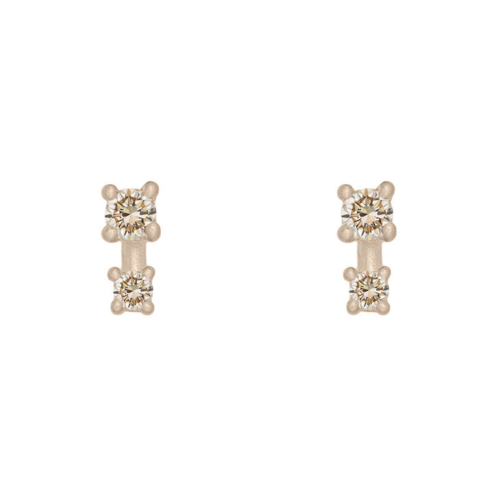Double Champagne Diamond Earring Studs in 14k Gold Single By Valley Rose Ethical Jewelry