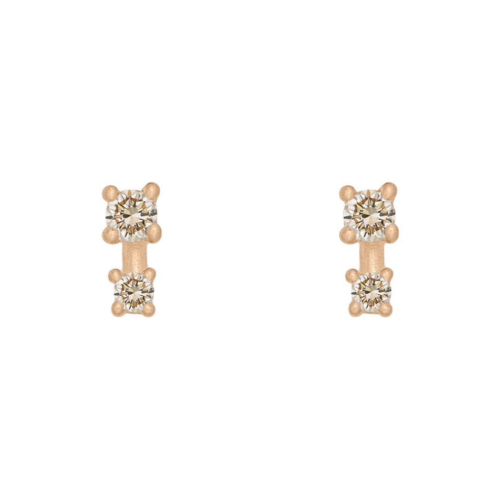 Double Champagne Diamond Earring Studs in 14k Gold Single By Valley Rose Ethical Jewelry