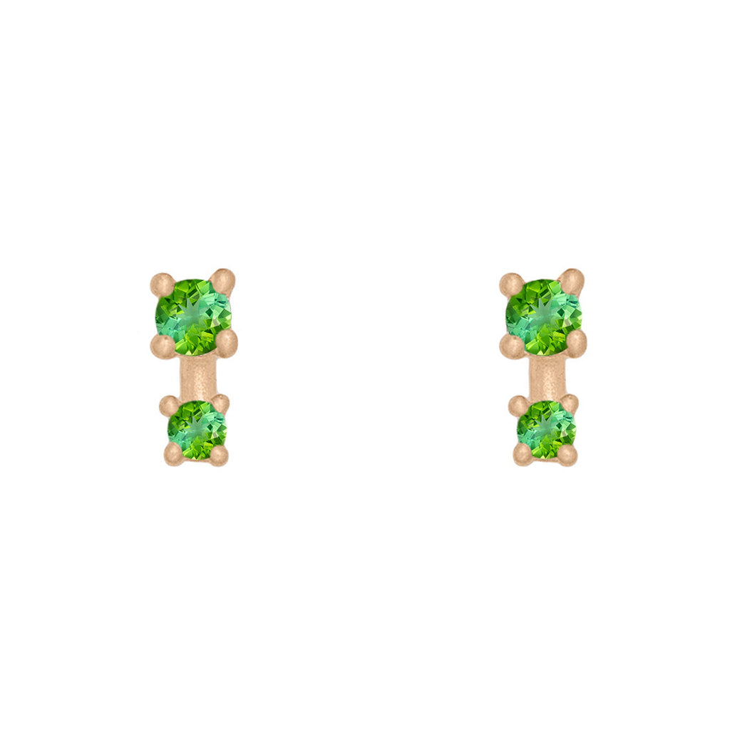 Double Green Tourmaline Earring Studs in 14k Gold Single By Valley Rose Ethical Jewelry