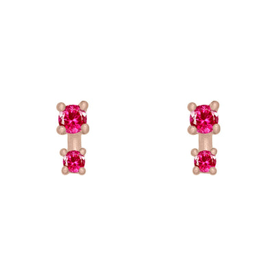 Double Pink Ruby Earring Studs in 14k Gold Single By Valley Rose Ethical Jewelry