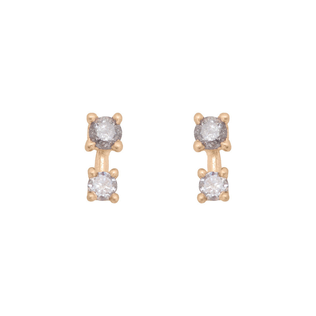 Double Salt and Pepper Diamond Earring Studs in 14k Gold Sinle By Valley Rose Ethical Jewelry